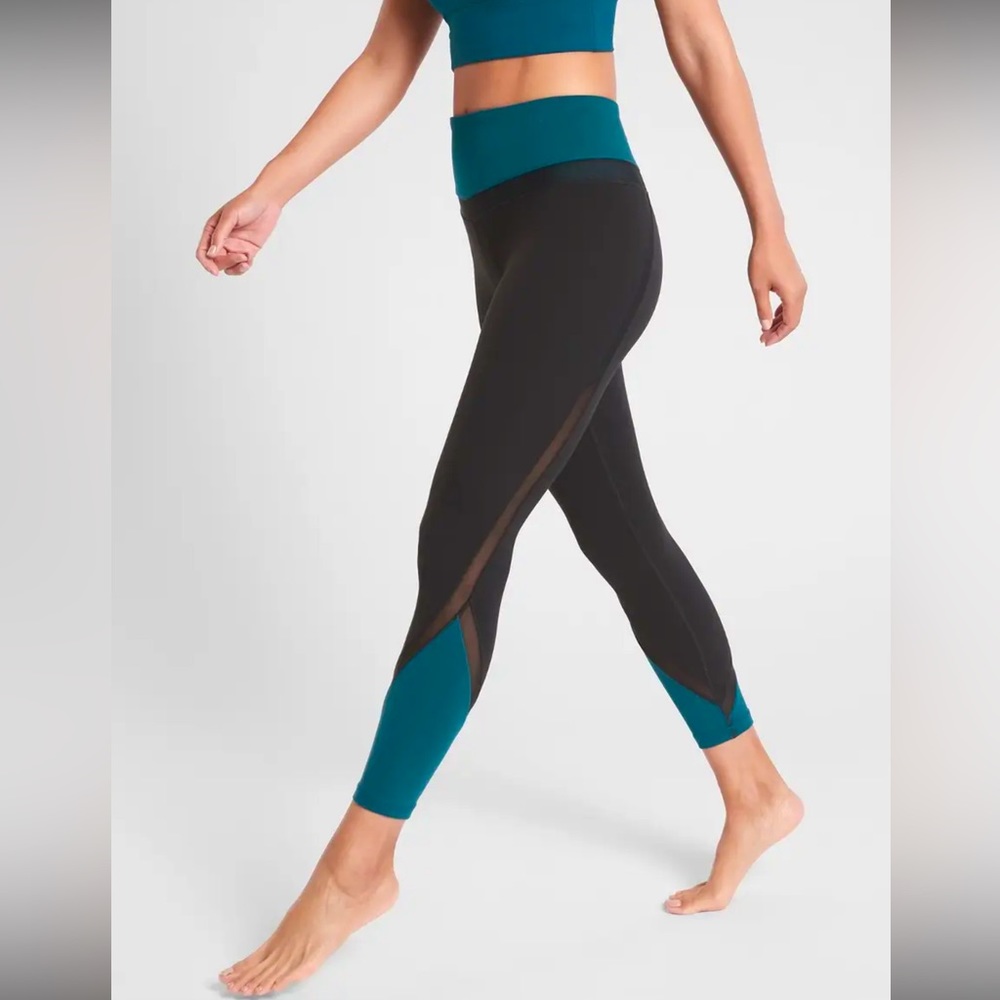 ATHLETA‎ teal Elevation 7/8 tight high rise leggings yoga activewear size S